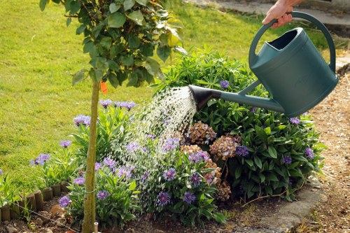 Hard landscaping features and planting beds in Old Malden